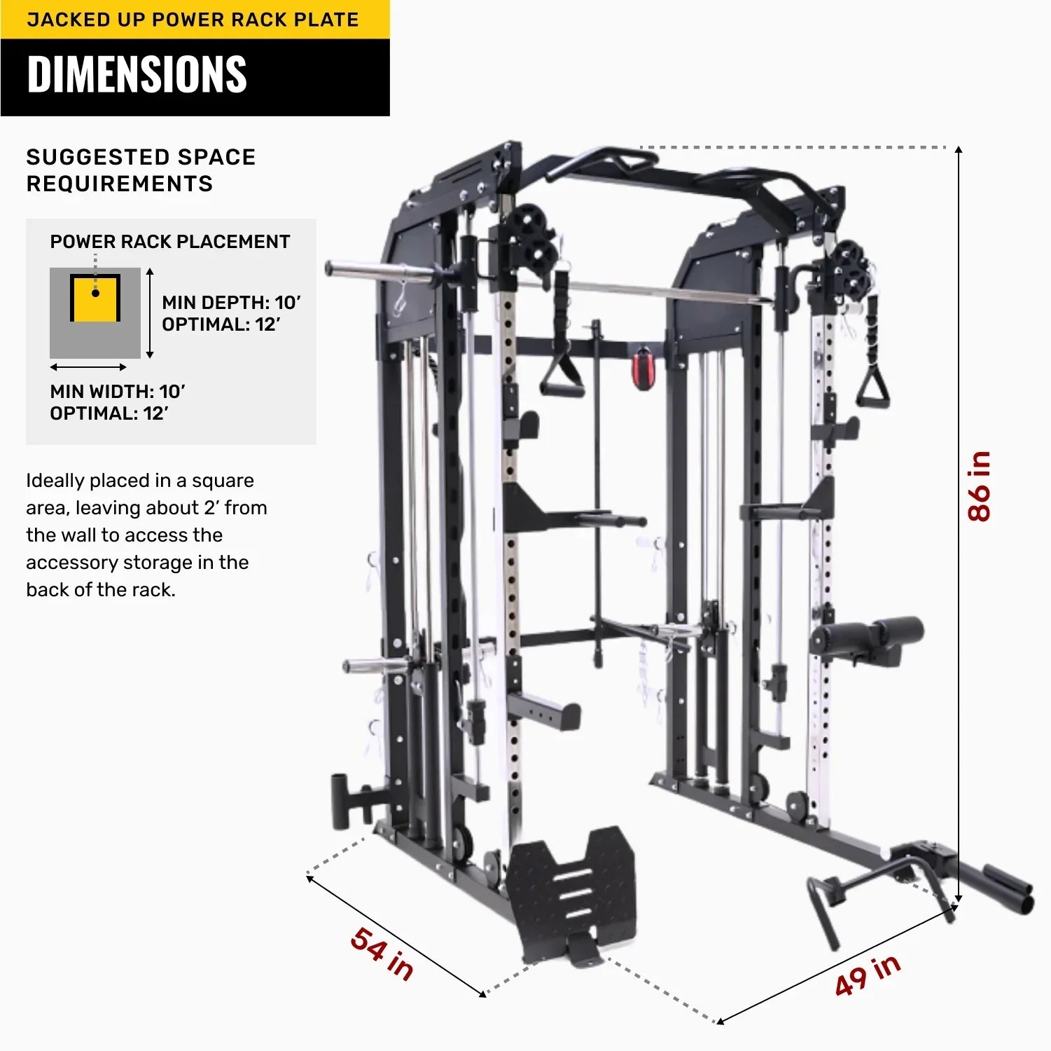 Jacked Up Power Rack PLATE All-Inclusive Functional Trainer Cable Crossover Cage Home Gym w/ Smith Machine