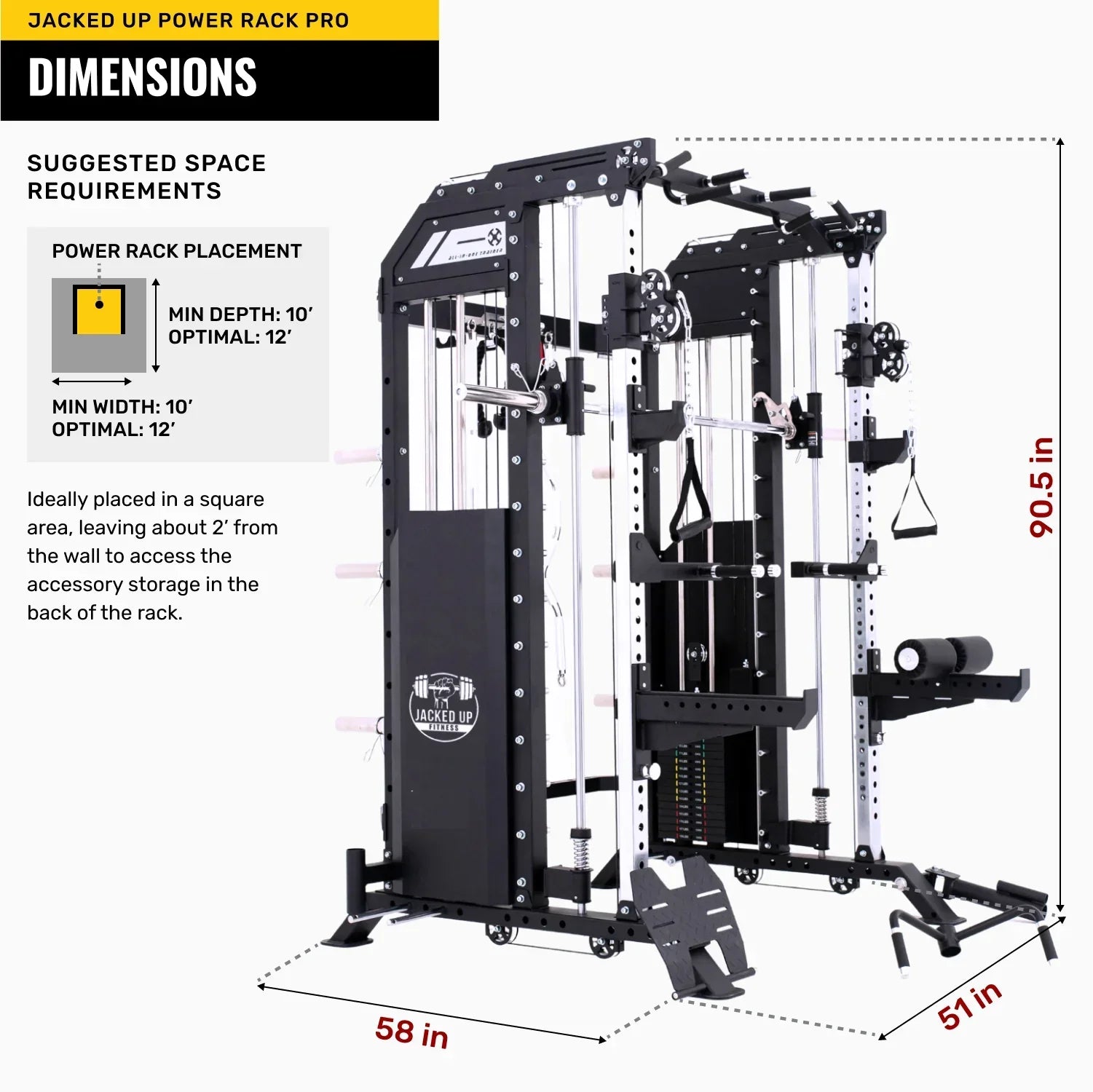 Jacked Up Power Rack PRO All-Inclusive Functional Trainer Cable Crossover Cage Home Gym w/ Smith Machine